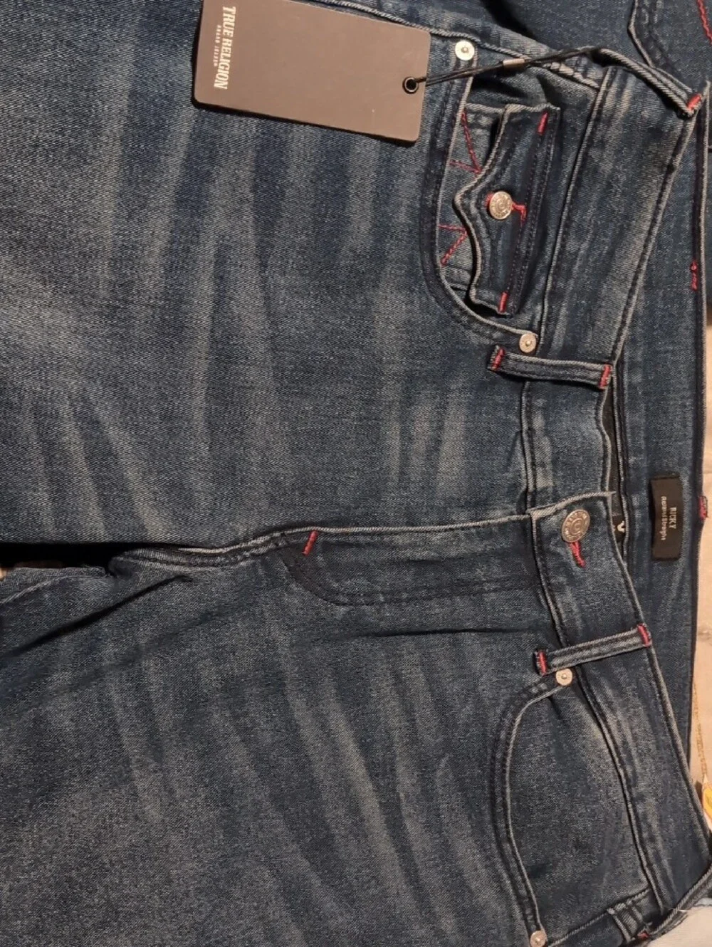 True Religion Mid Dark Blue Jeans with Red Stitching